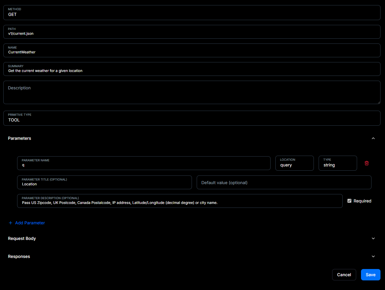 MCP Fabric Add API Route Form